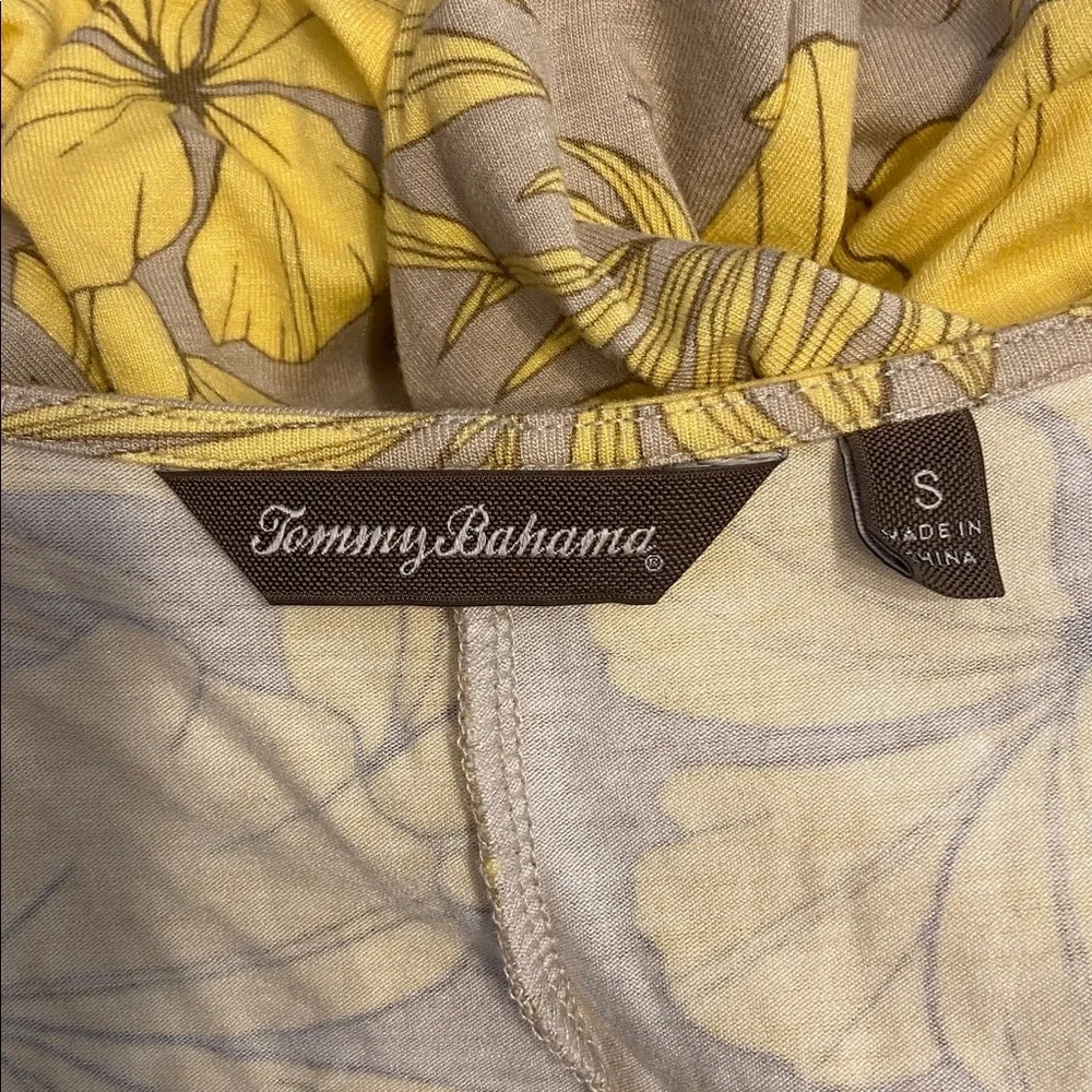Tommy Bahama Yellow and Beige Floral Print Twist Front Sleeveless Dress Size S - Picture 6 of 8